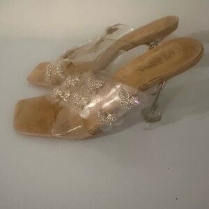 Cape Robbin Women's Clear Heels with Butterfly Accents